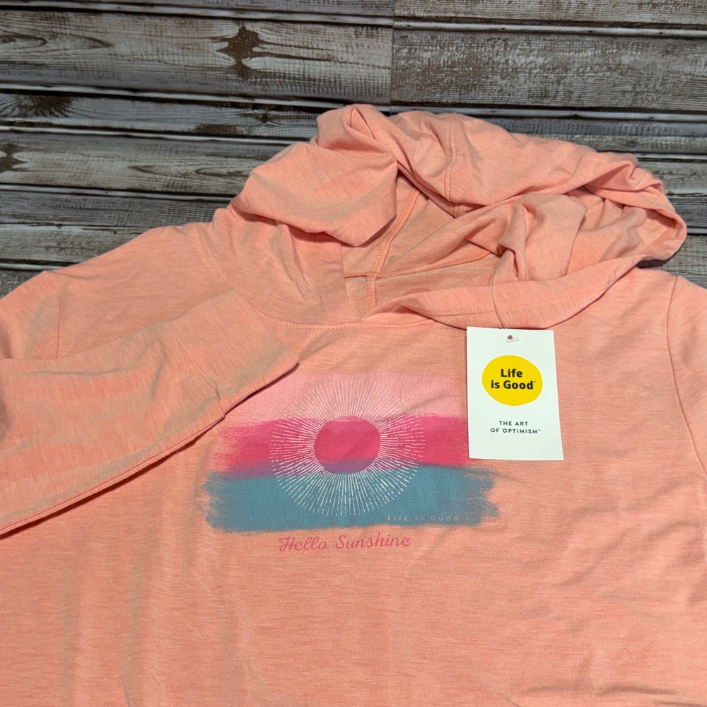 Life is Good Supreme Hooded Hello Sunshine Womens Small Pink Graphic Hoodie NWT